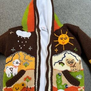 Colorful Knit Hooded Cardigan